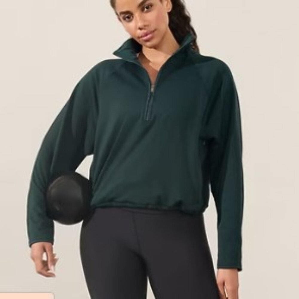 Athleta Altitude Fleece Lined 1/2 Zip Sweatshirt Cypress Cropped